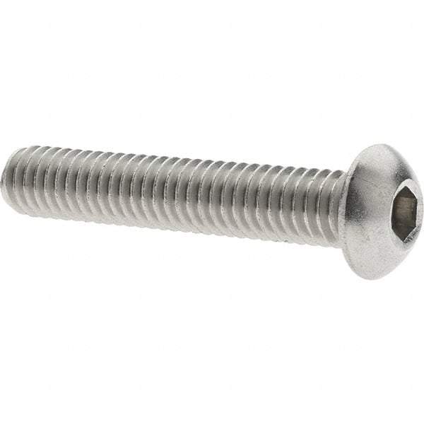 Made in USA - 5/16-18 UNC Hex Socket Drive, Button Screw - Grade 18.8 Stainless Steel, Fully Threaded, 1-3/4" Length Under Head - Americas Industrial Supply