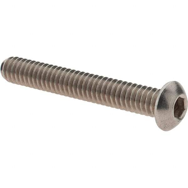 Value Collection - 1/4-20 UNC Hex Socket Drive, Button Screw - Grade 18.8 Stainless Steel, Fully Threaded, 1-3/4" Length Under Head - Americas Industrial Supply