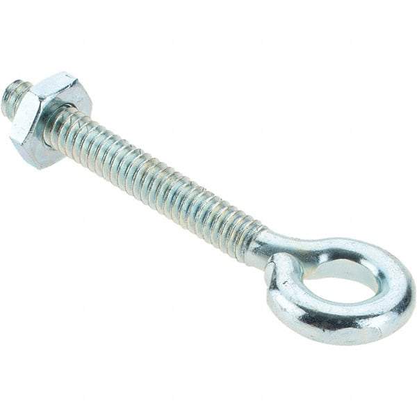 Value Collection - #10-24, Zinc-Plated Finish, Steel Wire Turned Eye Bolt - 1-3/16" Thread Length, 9/32" ID, 1-7/16" Shank Length - Americas Industrial Supply