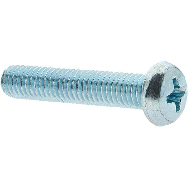 Value Collection - M5x0.80, 25mm Length Under Head Phillips Drive Machine Screw - Pan Head, Grade 4.8 Steel, Zinc-Plated Finish, Without Washer - Americas Industrial Supply