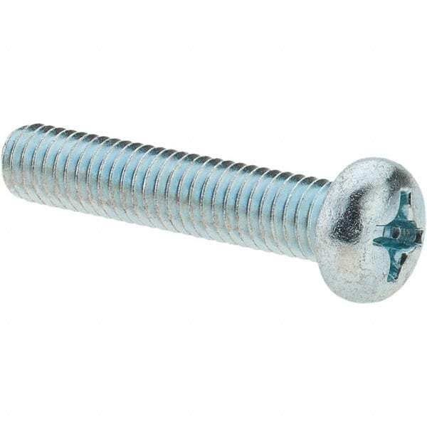 Value Collection - M6x1.00, 30mm Length Under Head Phillips Drive Machine Screw - Pan Head, Grade 4.8 Steel, Zinc-Plated Finish, Without Washer - Americas Industrial Supply