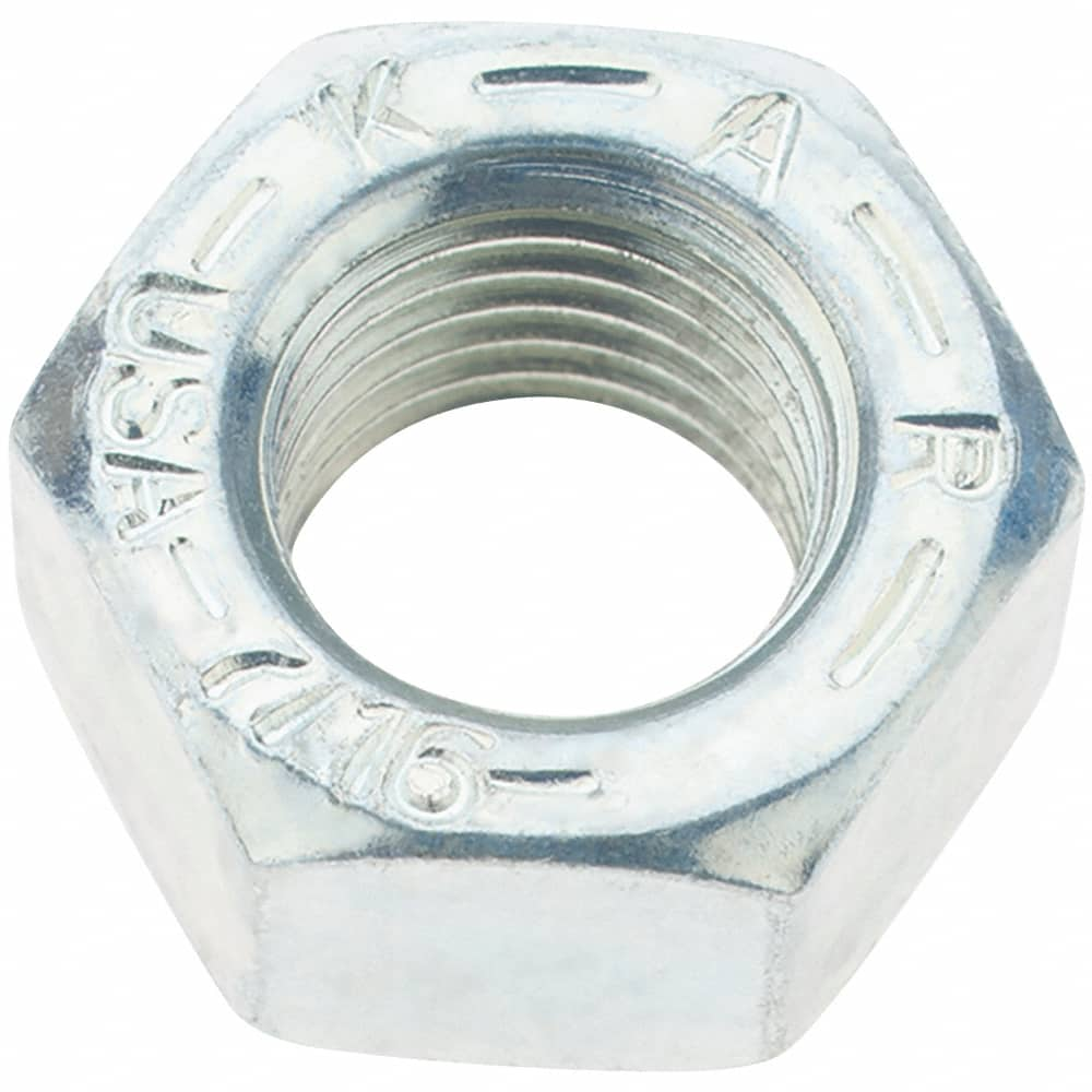 Value Collection - 7/16-20 UNF Steel Right Hand Hex Nut - 11/16" Across Flats, 3/8" High, Zinc Yellow Dichromate Finish - Americas Industrial Supply