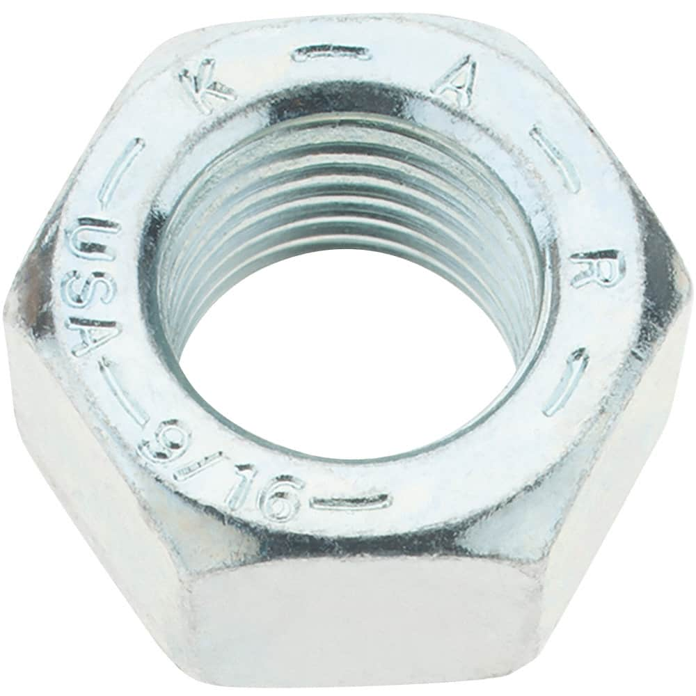 Value Collection - 9/16-18 UNF Steel Right Hand Hex Nut - 7/8" Across Flats, 31/64" High, Zinc Yellow Dichromate Finish - Americas Industrial Supply