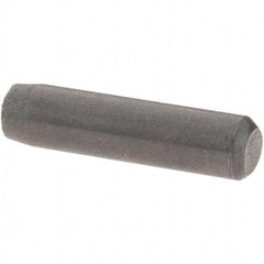 Value Collection - 1/8" Diam x 1/2" Pin Length Grade 8 Alloy Steel Standard Dowel Pin - Bright Finish, C 47-58 & C 60 (Surface) Hardness, 1,840 Lb (Single Shear), 3,680 Lb (Double Shear) Breaking Strength, 1 Beveled & 1 Rounded End - Americas Industrial Supply