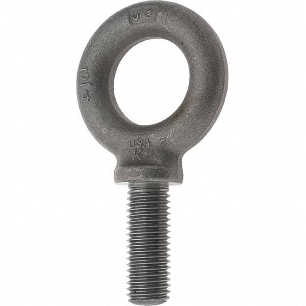 Value Collection - 5,000 Lb Capacity, Steel, 3/4-10 Thread, Fixed Lifting Eye Bolt - Fully Threaded, 2" Shank, 2" Thread Length, Shoulder - Americas Industrial Supply