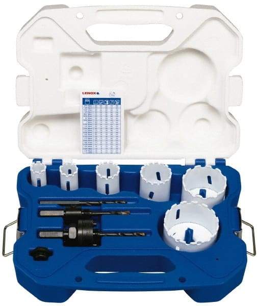 Lenox - 9 Piece, 3/4" to 2-9/16" Saw Diam, General Purpose Hole Saw Kit - Carbide Grit, Includes 6 Hole Saws - Americas Industrial Supply