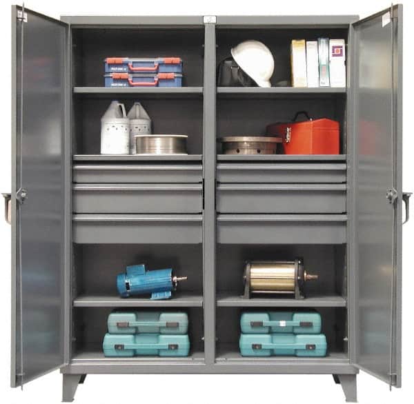 Strong Hold - 6 Shelf 6 Bin Locking Storage Cabinet - Steel, 72" Wide x 24" Deep x 78" High, Dark Gray - Americas Industrial Supply