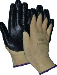 Ansell - Size XS (6), ANSI Cut Lvl 2, Abrasion Lvl 3, Nitrile Coated Cut Resistant Gloves - Palm & Fingers Coated, Kevlar Lining, Knit Wrist, Black/Yellow, Paired - Americas Industrial Supply