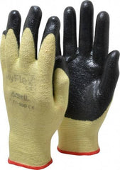 Ansell - Size S (7), ANSI Cut Lvl 2, Abrasion Lvl 3, Nitrile Coated Cut Resistant Gloves - Palm & Fingers Coated, Kevlar Lining, Knit Wrist, Black/Yellow, Paired - Americas Industrial Supply