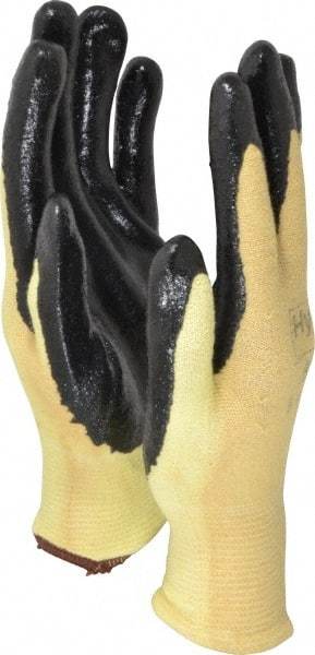 Ansell - Size L (9), ANSI Cut Lvl 2, Abrasion Lvl 3, Nitrile Coated Cut Resistant Gloves - Palm & Fingers Coated, Kevlar Lining, Knit Wrist, Black/Yellow, Paired - Americas Industrial Supply