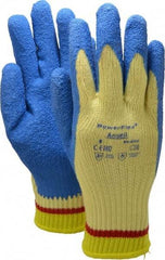 Ansell - Size M (8), ANSI Cut Lvl 2, Abrasion Lvl 4, Natural Rubber Latex Coated Cut Resistant Gloves - Palm & Fingers Coated, Kevlar Lining, Knit Wrist, Blue/Yellow, Paired - Americas Industrial Supply