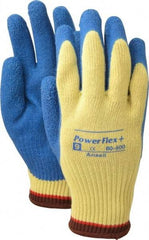 Ansell - Size L (9), ANSI Cut Lvl 2, Abrasion Lvl 4, Natural Rubber Latex Coated Cut Resistant Gloves - Palm & Fingers Coated, Kevlar Lining, Knit Wrist, Blue/Yellow, Paired - Americas Industrial Supply
