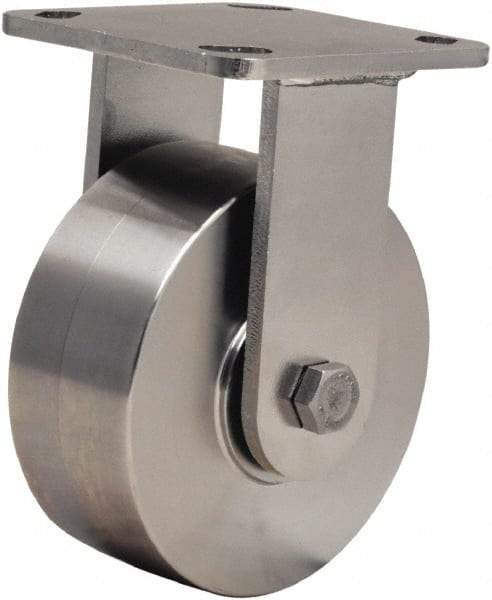 Hamilton - 5" Diam x 2" Wide x 6-1/2" OAH Top Plate Mount Rigid Caster - Forged Steel, 950 Lb Capacity, Stainless Steel Double Shielded Precision Ball Bearing, 4 x 4-1/2" Plate - Americas Industrial Supply