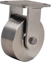 Hamilton - 5" Diam x 2" Wide x 6-1/2" OAH Top Plate Mount Rigid Caster - Forged Steel, 950 Lb Capacity, Delrin Bearing, 4 x 4-1/2" Plate - Americas Industrial Supply