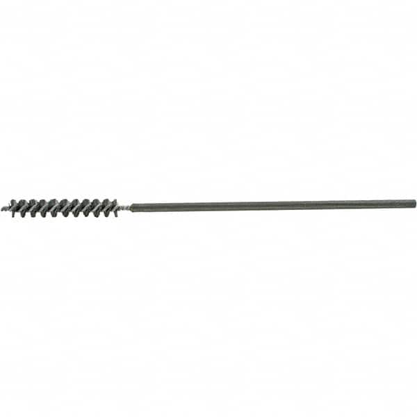 Brush Research Mfg. - 7/16" Diam Helical Steel Tube Brush - Single Spiral, 0.006" Filament Diam, 2-1/2" Brush Length, 12" OAL, 0.219" Diam Galvanized Steel Shank - Americas Industrial Supply