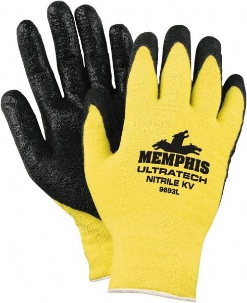 MCR Safety - Size L, ANSI Cut Lvl 2, Nitrile Coated Kevlar Cut Resistant Gloves - Palm & Fingers Coated, Black, Paired - Americas Industrial Supply
