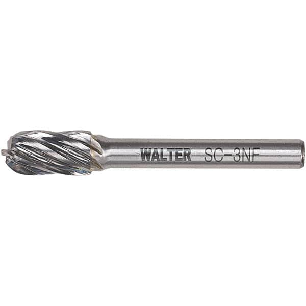 WALTER Surface Technologies - 1/2" Cut Diam, 1/4" Shank Diam, Cylinder Ball End Head Double Cut Burr - Carbide, 1" LOC - Americas Industrial Supply