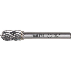 WALTER Surface Technologies - 1/2" Cut Diam, 1/4" Shank Diam, Cylinder Ball End Head Double Cut Burr - Carbide, 1" LOC - Americas Industrial Supply
