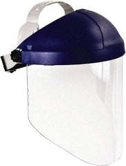 3M - Thermoplastic Blue Ratchet Adjustment, Face Shield & Headgear Set - 9" Wide x 14-1/4" High, Uncoated, Clear Window - Americas Industrial Supply