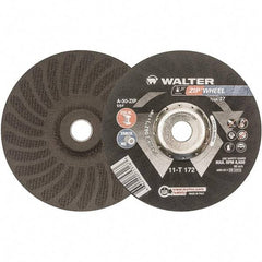 WALTER Surface Technologies - 30 Grit, 7" Wheel Diam, 1/16" Wheel Thickness, 7/8" Arbor Hole, Type 27 Depressed Center Wheel - Aluminum Oxide, Resinoid Bond, 8,600 Max RPM - Americas Industrial Supply