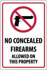 NMC - "No Concealed Firearms Allowed On This Property", 18" Long x 12" Wide, Pressure-Sensitive Vinyl Safety Sign - Rectangle, 0.004" Thick, Use for Security & Admittance - Americas Industrial Supply