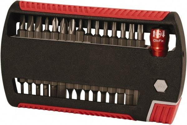 Wiha - 31 Piece, 1/4" Drive Screwdriver Bit Set - #0 to #3 Phillips, 5/64 to 1/4" Hex, 2 to 6mm Hex, T6 to T25 Torx, 5.5, 6.5 & 8mm Slotted - Americas Industrial Supply