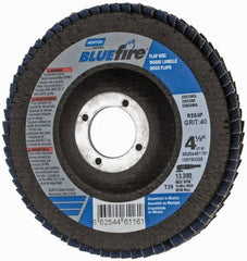 Norton - 40 Grit, 4-1/2" Disc Diam, 7/8" Center Hole, Type 29 Zirconia Alumina Flap Disc - 13,300 Max RPM, Cloth Backing, Arbor Attaching System, Coated - Americas Industrial Supply