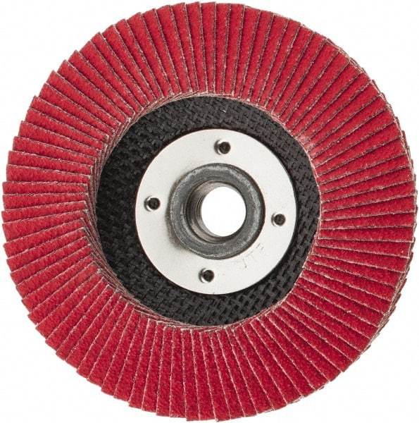Weiler - 60 Grit, 4-1/2" Disc Diam, 5/8-11 Center Hole, Type 29 Ceramic Flap Disc - 13,000 Max RPM, Phenolic Backing, Quick Change Type S Attaching System, Coated - Americas Industrial Supply