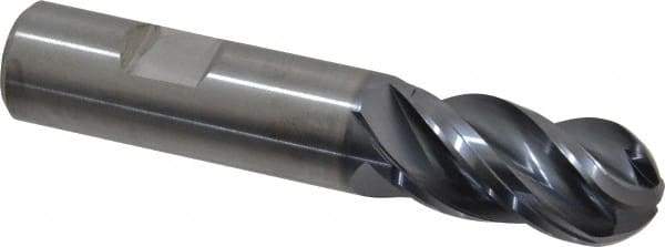 Kennametal - 3/4" Diam, 1-1/2" LOC, 4 Flute Solid Carbide Ball End Mill - AlTiN Finish, Single End, 4" OAL, 3/4" Shank Diam, Spiral Flute - Americas Industrial Supply