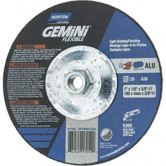 Norton - 36 Grit, 7" Wheel Diam, 1/8" Wheel Thickness, Type 29 Depressed Center Wheel - Aluminum Oxide, 8,600 Max RPM, Compatible with Angle Grinder - Americas Industrial Supply