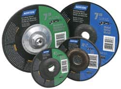 Norton - 7" Wheel Diam, 1/4" Wheel Thickness, 7/8" Arbor Hole, Type 27 Depressed Center Wheel - Aluminum Oxide, 8,600 Max RPM, Compatible with Angle Grinder - Americas Industrial Supply
