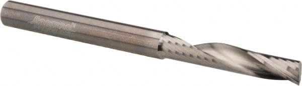 Accupro - 1/4" Cutting Diam x 1-1/4" Length of Cut, 1 Flute, Upcut Spiral Router Bit - Uncoated, Right Hand Cut, Solid Carbide, 3" OAL x 1/4" Shank Diam, Single Edge, 22° Helix Angle - Americas Industrial Supply