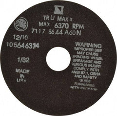 Tru-Maxx - 6" 60 Grit Aluminum Oxide Cutoff Wheel - 1/32" Thick, 1-1/4" Arbor, 6,048 Max RPM, Use with Stationary Tools - Americas Industrial Supply