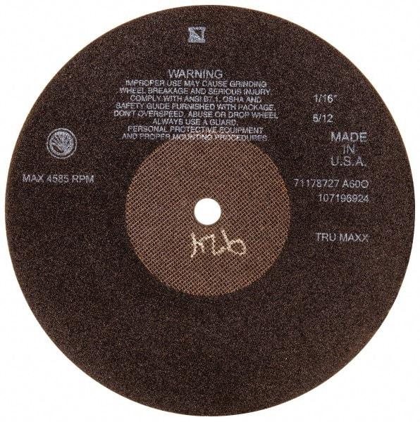 Tru-Maxx - 10" 60 Grit Aluminum Oxide Cutoff Wheel - 1/16" Thick, 5/8" Arbor, 3,629 Max RPM, Use with Stationary Tools - Americas Industrial Supply