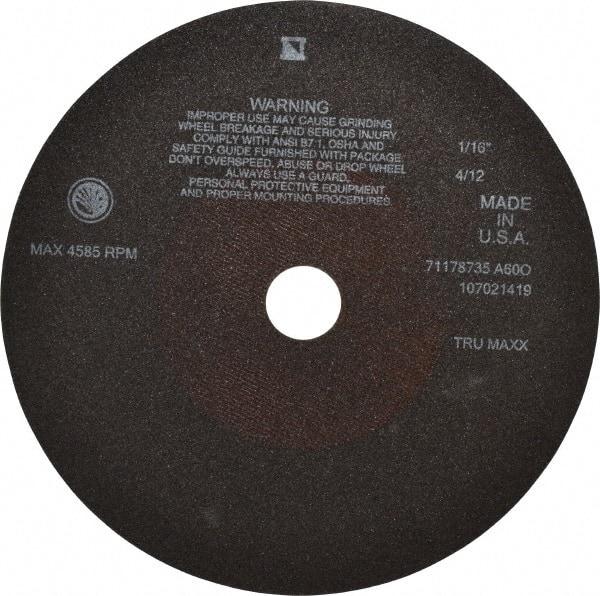 Tru-Maxx - 10" 60 Grit Aluminum Oxide Cutoff Wheel - 1/16" Thick, 1-1/4" Arbor, 3,629 Max RPM, Use with Stationary Tools - Americas Industrial Supply