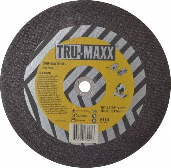 Tru-Maxx - 10" 36 Grit Aluminum Oxide Cutoff Wheel - 3/32" Thick, 5/8" Arbor, 6,112 Max RPM, Use with Stationary Tools - Americas Industrial Supply