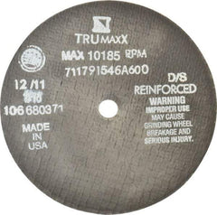 Tru-Maxx - 6" 60 Grit Aluminum Oxide Cutoff Wheel - 1/16" Thick, 1/2" Arbor, 10,186 Max RPM, Use with Stationary Tools - Americas Industrial Supply