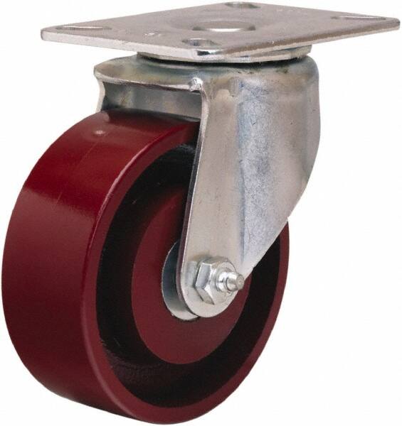 Hamilton - 4" Diam x 1-1/2" Wide x 5-1/16" OAH Top Plate Mount Swivel Caster - Cast Iron, 400 Lb Capacity, Straight Roller Bearing, 3-1/8 x 4-1/8" Plate - Americas Industrial Supply