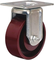 Hamilton - 4" Diam x 1-1/2" Wide x 5-3/8" OAH Top Plate Mount Rigid Caster - Cast Iron, 450 Lb Capacity, Straight Roller Bearing, 3-1/8 x 4-1/8" Plate - Americas Industrial Supply