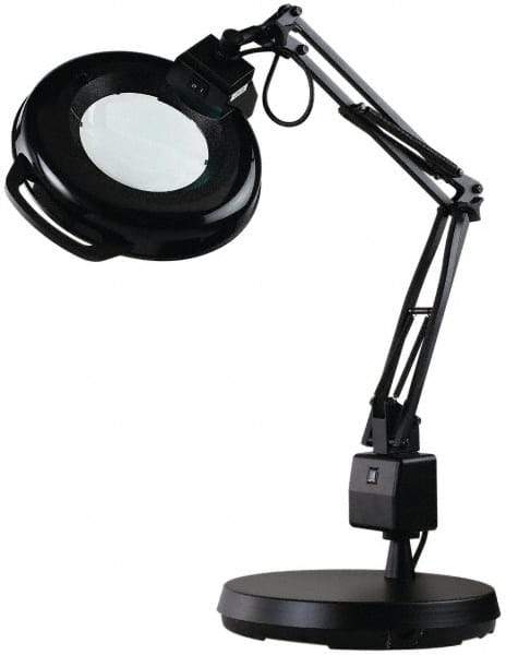 Electrix - 30 Inch, Spring Suspension, Desk Mounted, Fluorescent, Black, Magnifying Task Light - 22 Watt, 1.75x Magnification, 5 Inch Wide - Americas Industrial Supply