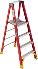 Werner - 96" 5 Step Ladder - 300 Lb Capacity, 72" Platform Height, 30-1/2" Base Width x 54-3/4" Depth - Americas Industrial Supply