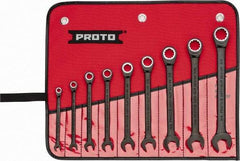 Proto - 9 Piece, 1/4" to 3/4", Ratcheting Combination Wrench Set - 12 Point, Black/Chrome Finish, Comes in Pouch - Americas Industrial Supply