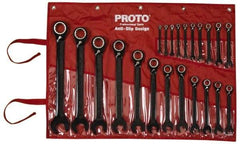 Proto - 22 Piece, 6mm to 36mm, 12 Point Combination Wrench Set - Metric Measurement Standard, Black/Chrome Finish, Comes in Pouch - Americas Industrial Supply