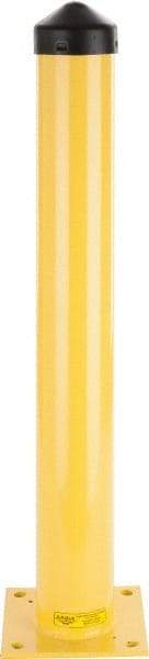 Eagle - 5.6" Diam x 42" High, Yellow Steel Bollard - 10" Wide x 10" Long Mounting Plate, 67 Lb - Americas Industrial Supply