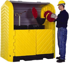 UltraTech - 41-1/4" Wide x 67-1/4" Deep x 74" High, Polyethylene Vertical Drum Cabinet - Yellow/Black, Roll Top & Swing-out Barn Style Door, 1 Shelf, 2 Drums - Americas Industrial Supply
