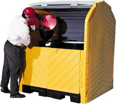 UltraTech - 62" Wide x 64-1/2" Deep x 79" High, Polyethylene Vertical Drum Cabinet - Yellow/Black, Roll Top & Swing-out Barn Style Door, 1 Shelf, 4 Drums - Americas Industrial Supply