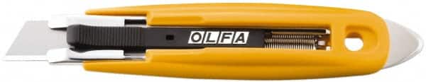 Olfa - Retractable Utility Knife - 2.84" High Carbon Tool Steel Blade, Yellow ABS Plastic/Stainless Steel Handle, 1 Blade Included - Americas Industrial Supply