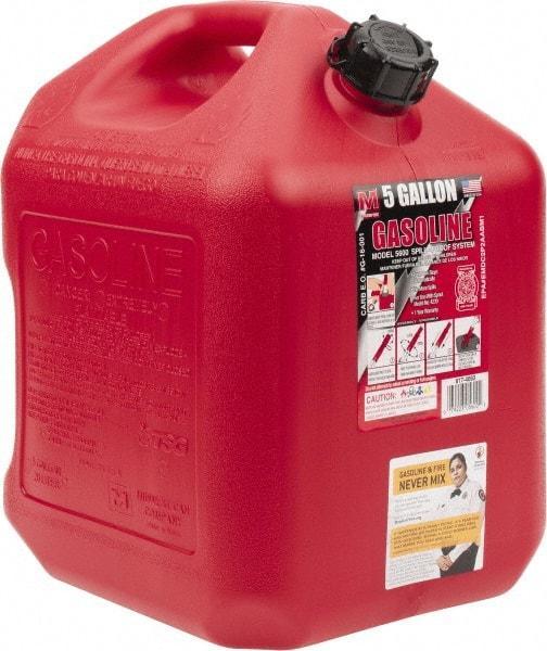 Made in USA - 5 Gal High Density Polyethylene Spill-Proof CARB Gas Can - 16" High x 10-3/4" Diam, Red - Americas Industrial Supply