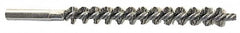 Schaefer Brush - 4" Brush Length, 11/16" Diam, Double Stem, Single Spiral Tube Brush - 6-1/4" Long, Stainless Steel, 12-24 Female Connection - Americas Industrial Supply