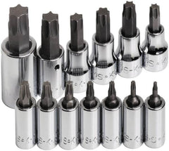 SK - 13 Piece 1/4, 3/8 & 1/2" Drive Torx Bit Socket Set - T8 to T60 Torx - Americas Industrial Supply